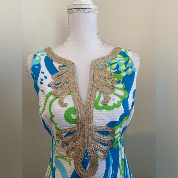 Lilly Pulitzer Janice Resort White Crystal Cost Shift Gold Dress Size 4 - Picture 10 of 11